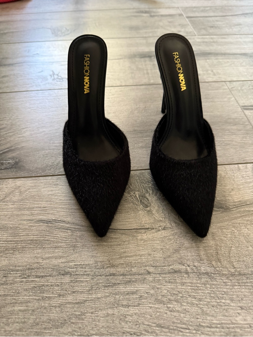 Fashion Nova Black Pointed Haircalf Mules
